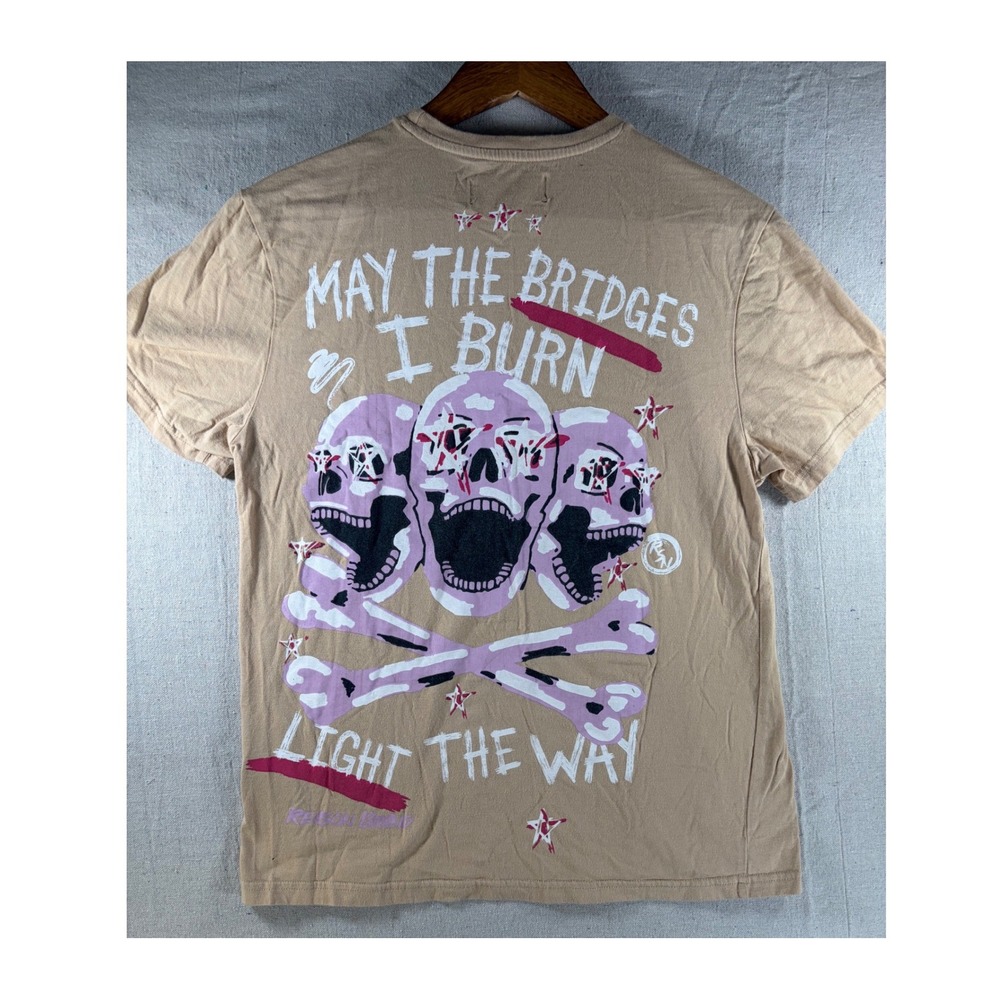 Reason Skull Graphic T-Shirt Mens Medium Beige Pink Streetwear Short Sleeve Cott